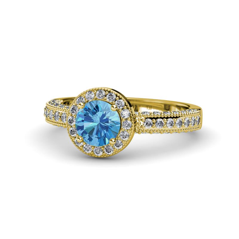 Nora Blue Topaz and Diamond Halo Engagement Ring 