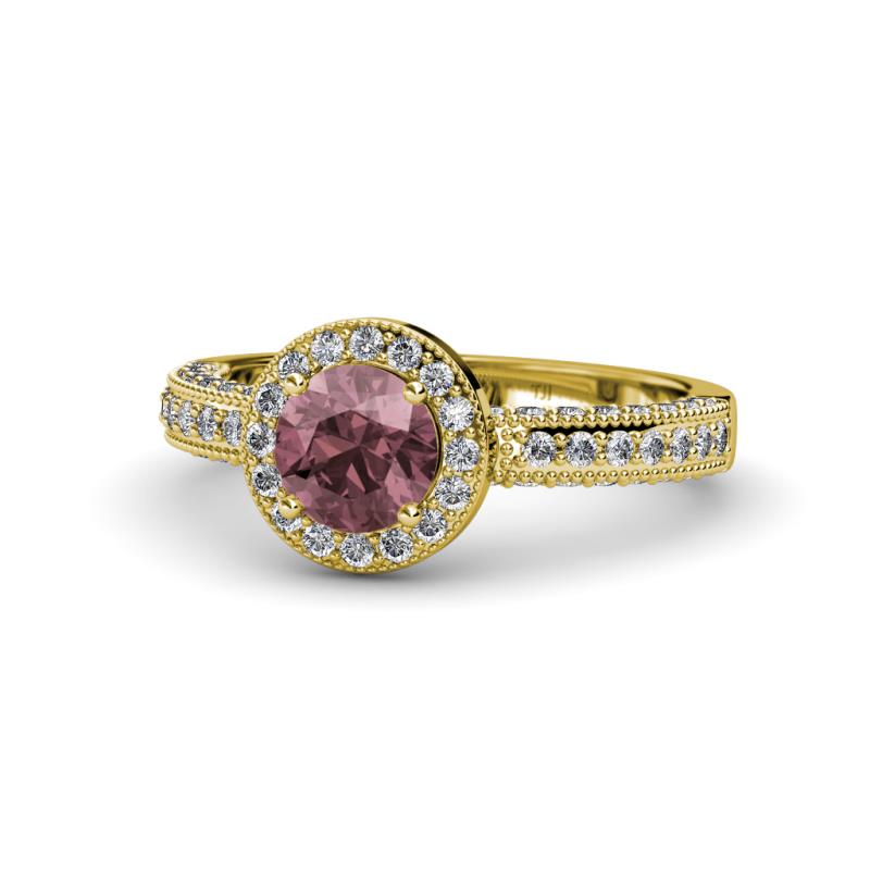 Nora Rhodolite Garnet and Diamond Halo Engagement Ring 