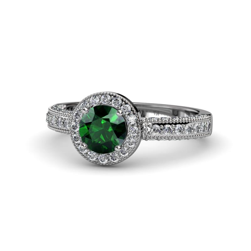 Nora Emerald and Diamond Halo Engagement Ring 