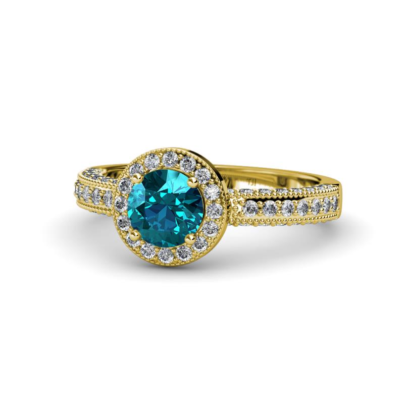 Nora London Blue Topaz and Diamond Halo Engagement Ring 