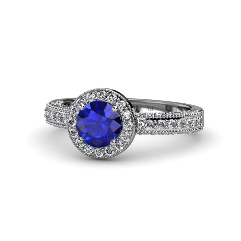 Nora Blue Sapphire and Diamond Halo Engagement Ring 