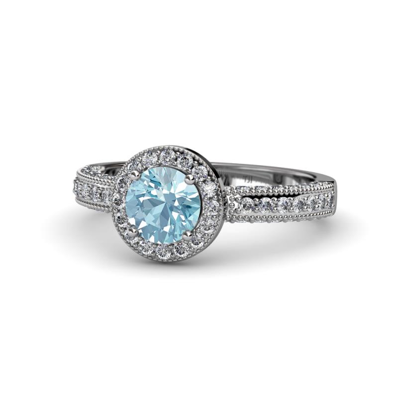 Nora Aquamarine and Diamond Halo Engagement Ring 