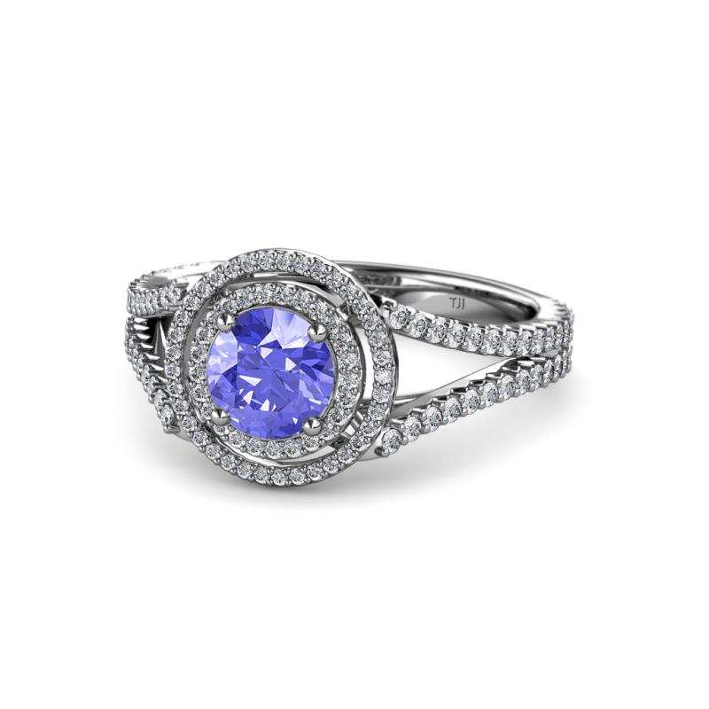 Elle Tanzanite and Diamond Double Halo Engagement Ring 