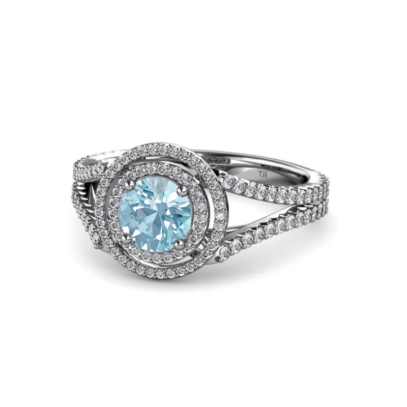 Elle Aquamarine and Diamond Double Halo Engagement Ring 