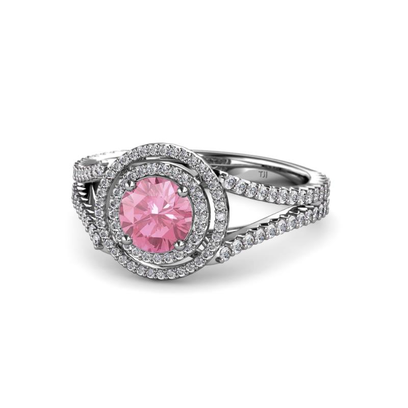 Elle Pink Tourmaline and Diamond Double Halo Engagement Ring 