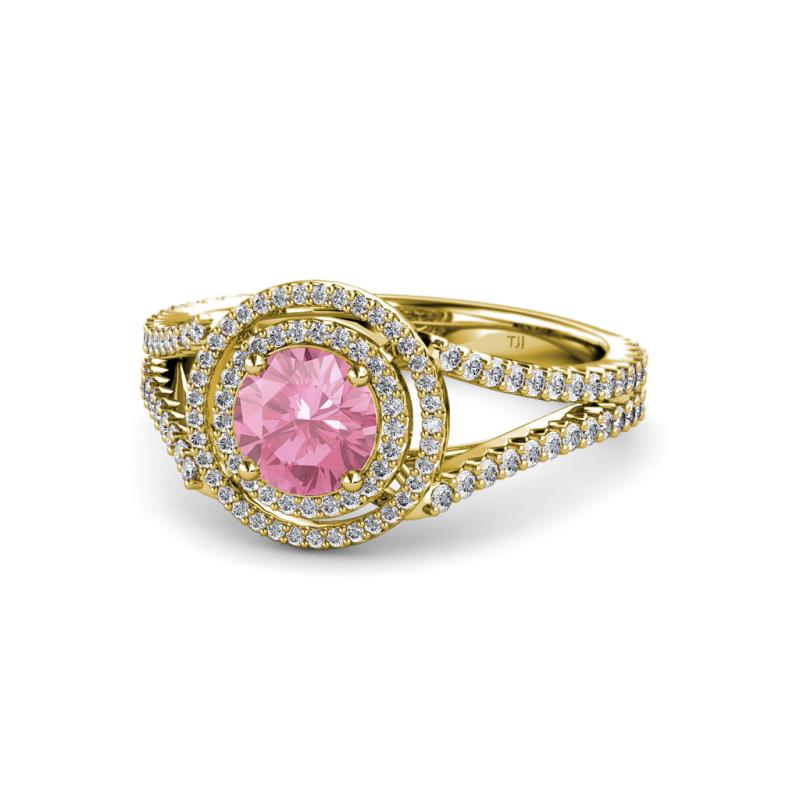 Elle Pink Tourmaline and Diamond Double Halo Engagement Ring 