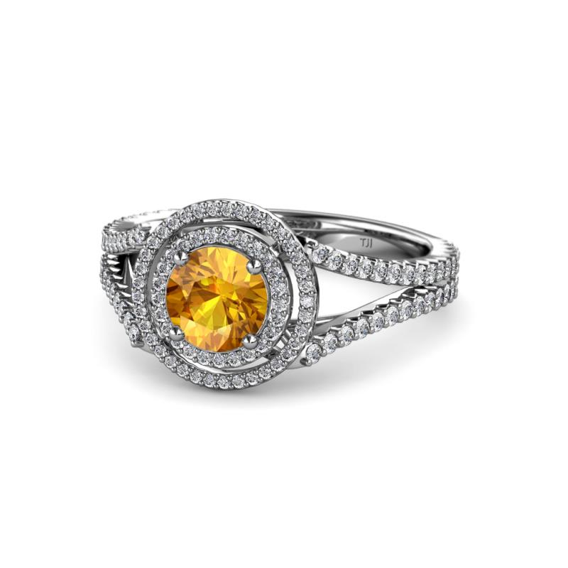 Elle Citrine and Diamond Double Halo Engagement Ring 