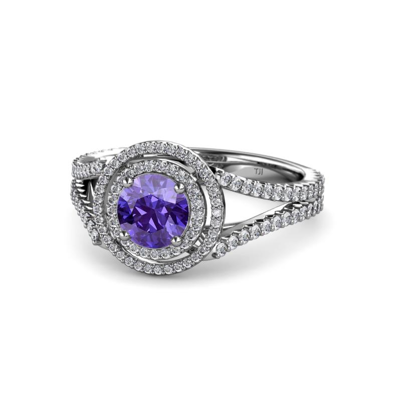 Elle Iolite and Diamond Double Halo Engagement Ring 