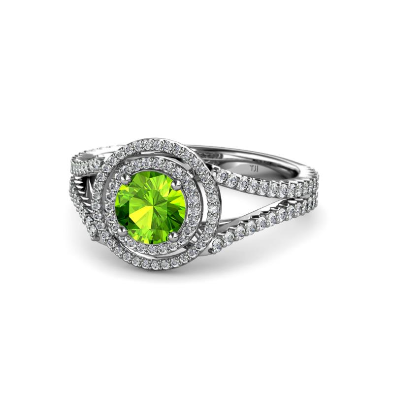 Elle Peridot and Diamond Double Halo Engagement Ring 