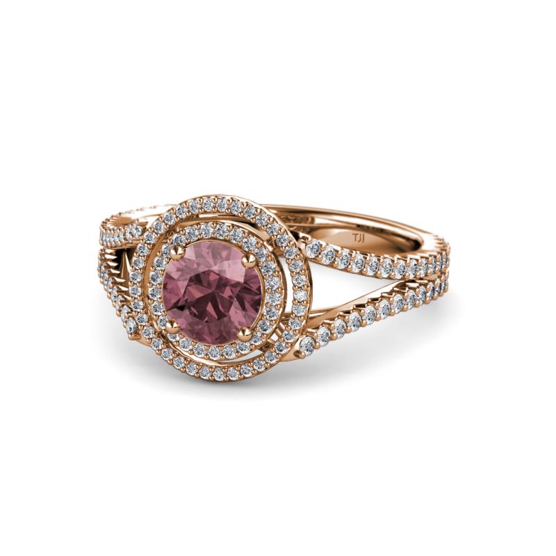 Elle Rhodolite Garnet and Diamond Double Halo Engagement Ring 