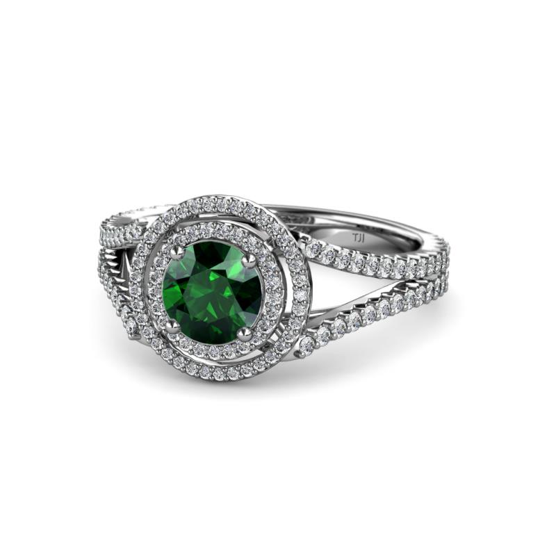 Elle Emerald and Diamond Double Halo Engagement Ring 