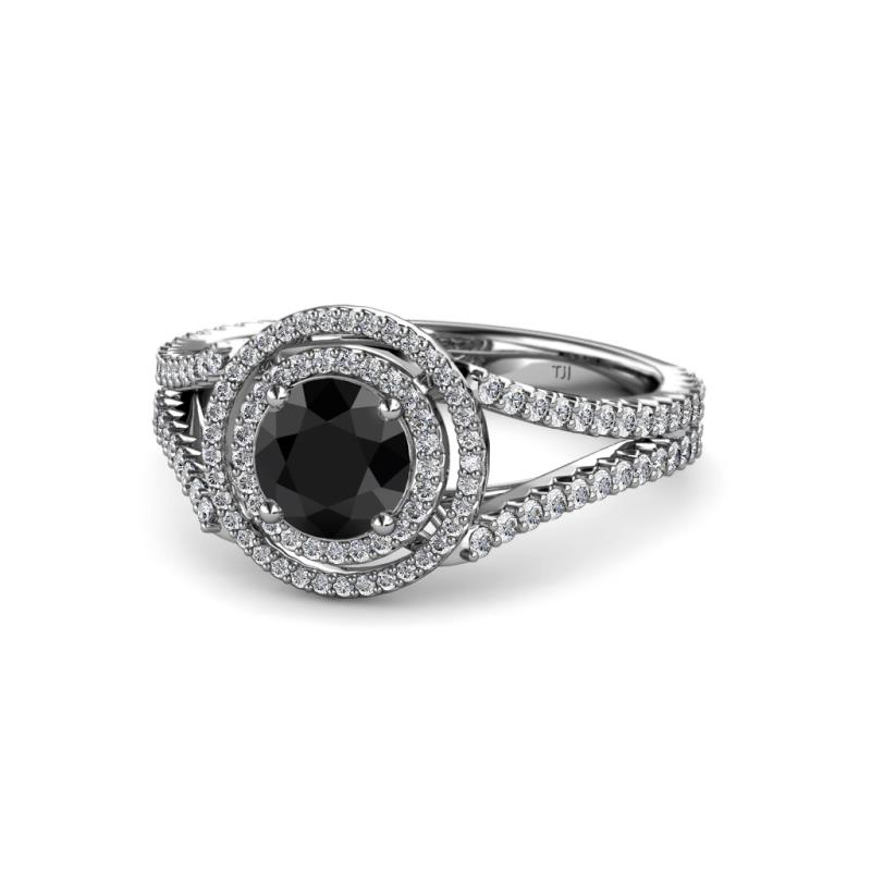 Elle Black and White Diamond Double Halo Engagement Ring 