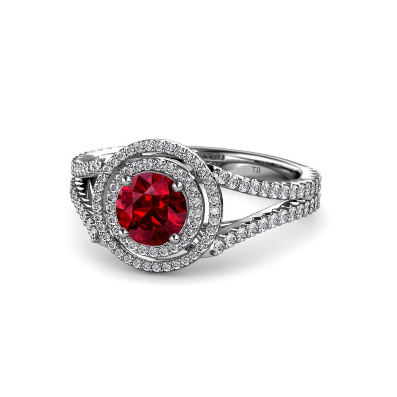 Elle Ruby and Diamond Double Halo Engagement Ring 