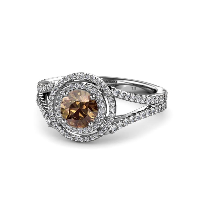 Elle Smoky Quartz and Diamond Double Halo Engagement Ring 