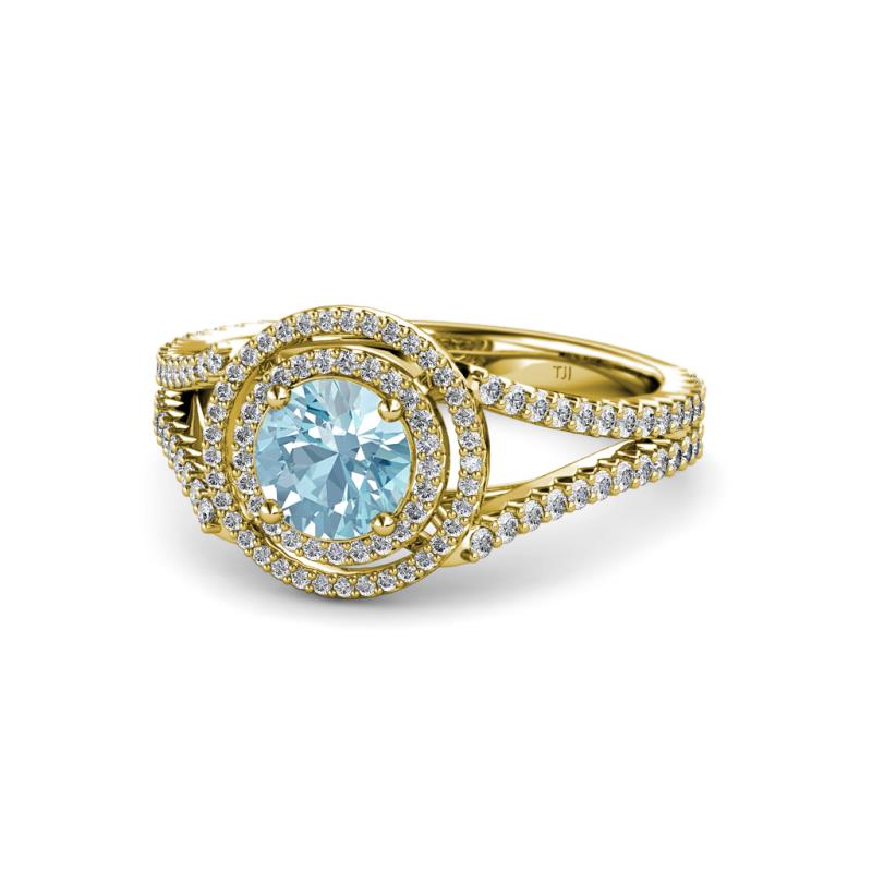 Elle Aquamarine and Diamond Double Halo Engagement Ring 