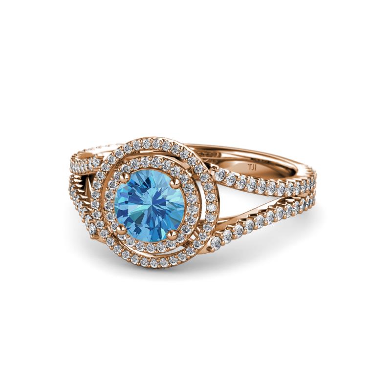 Elle Blue Topaz and Diamond Double Halo Engagement Ring 