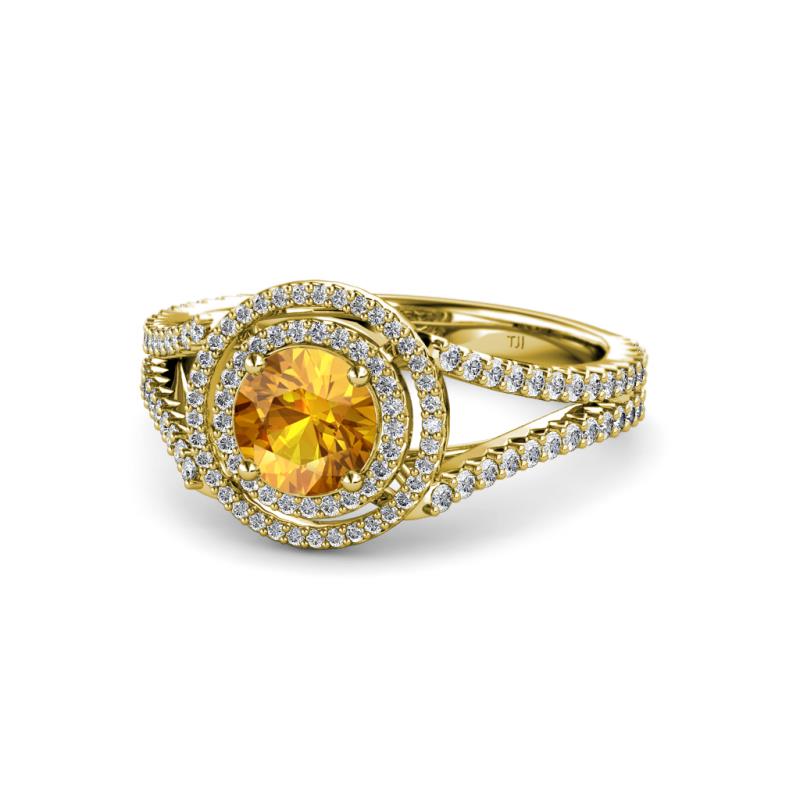 Elle Citrine and Diamond Double Halo Engagement Ring 