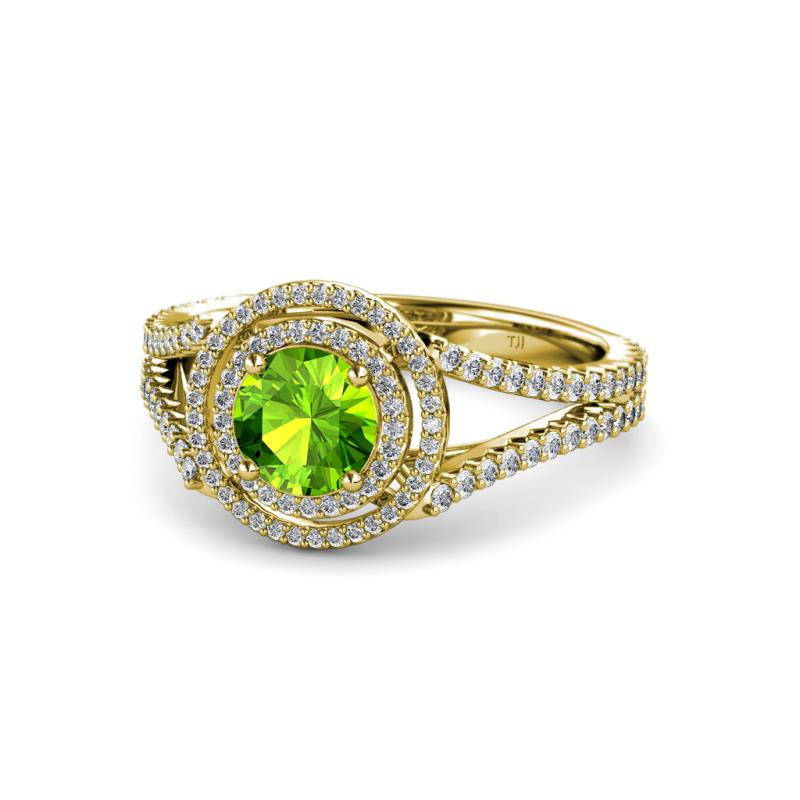 Elle Peridot and Diamond Double Halo Engagement Ring 