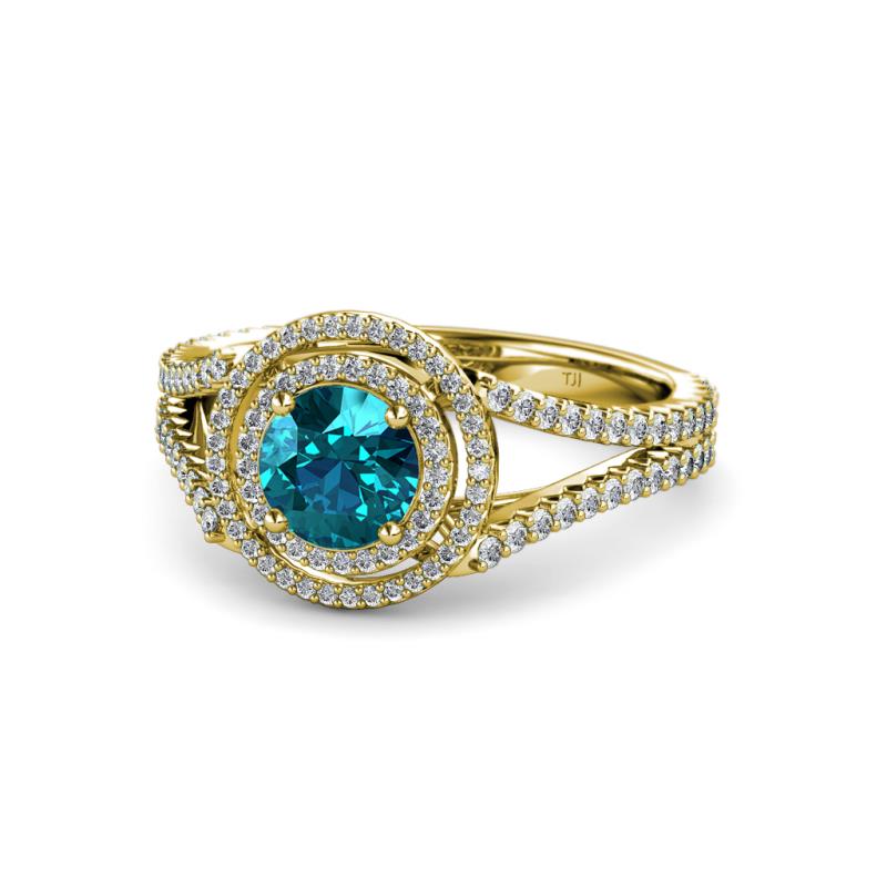 Elle London Blue Topaz and Diamond Double Halo Engagement Ring 