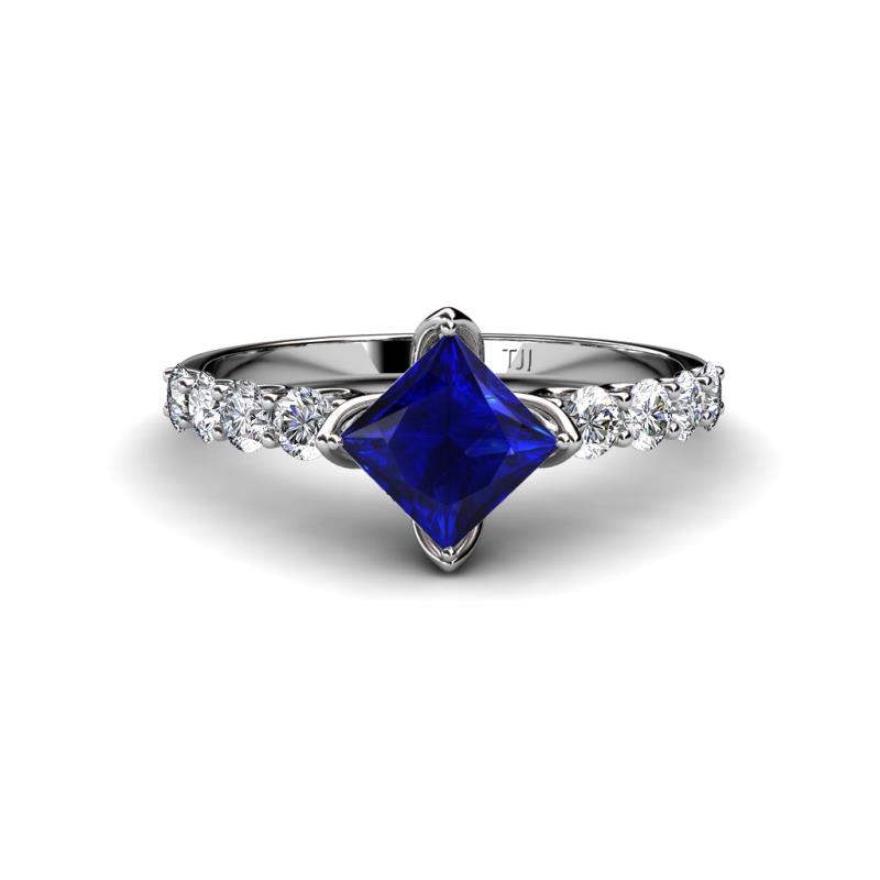 Princess-Cut Lab-Created Blue Sapphire and 1/7 CT. T.W. Diamond Engagement  Ring in 10K White Gold | Zales