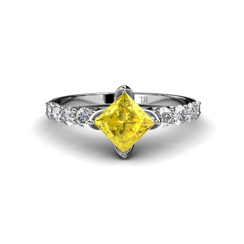 Alicia Diamond and Princess Cut Lab Created Yellow Sapphire Engagement Ring 