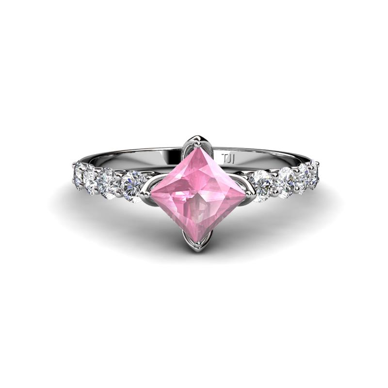 Alicia Princess Cut Pink Tourmaline and Diamond Engagement Ring 