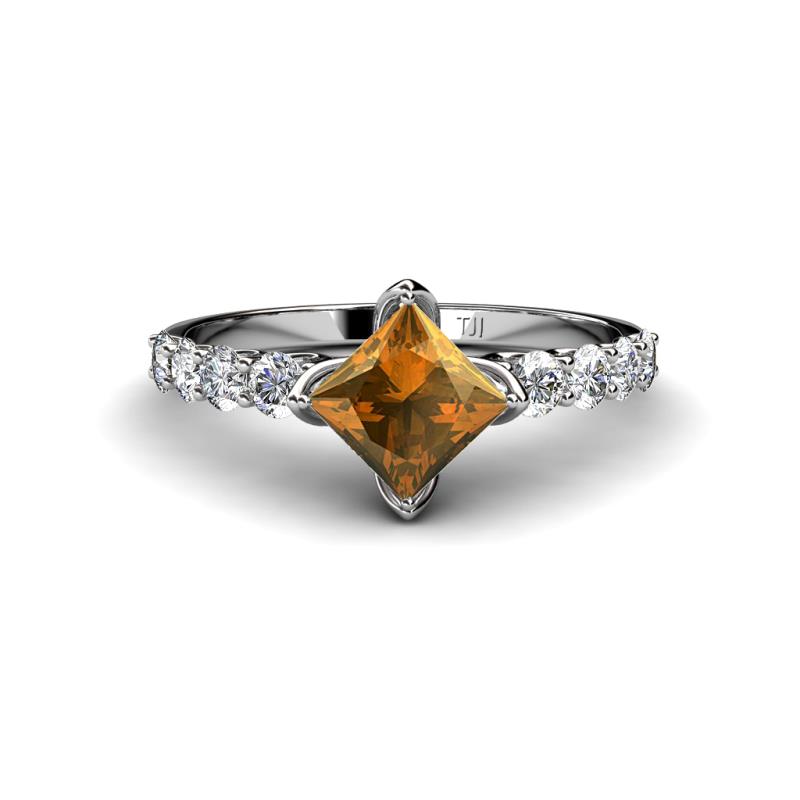 Alicia Princess Cut Citrine and Diamond Engagement Ring 