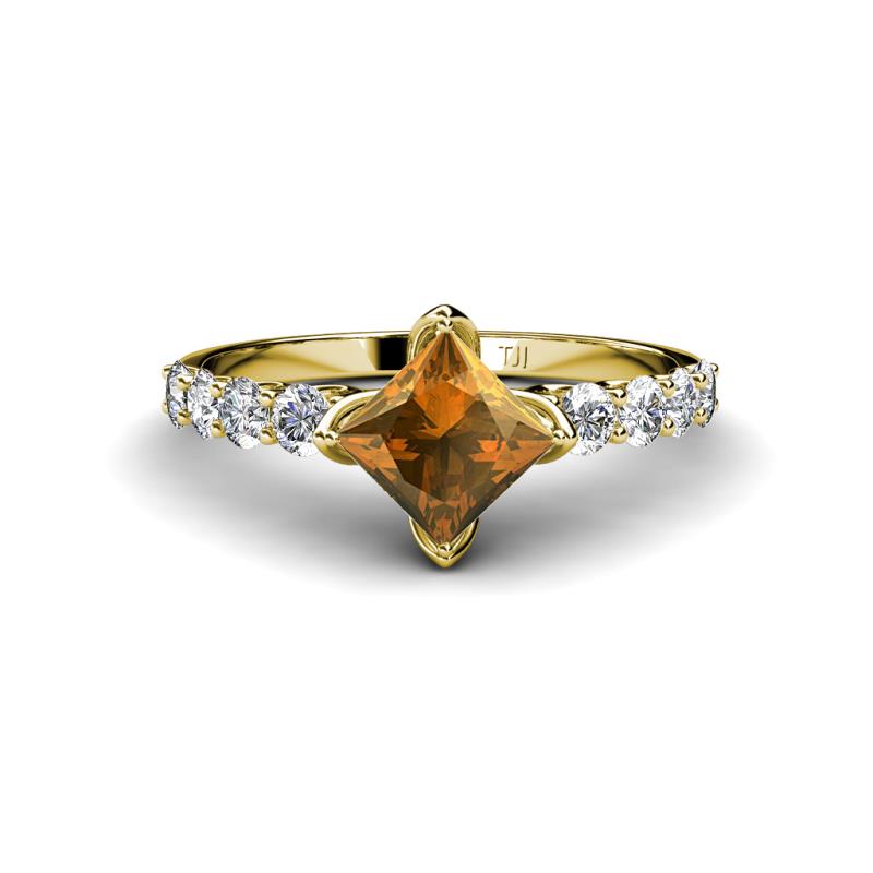 Alicia Princess Cut Citrine and Diamond Engagement Ring 