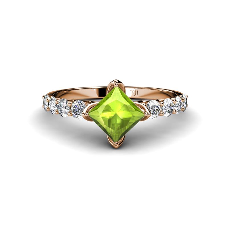 Alicia Princess Cut Peridot and Diamond Engagement Ring 