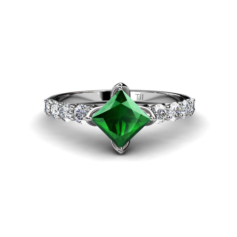 Alicia Diamond and Princess Cut Lab Created Emerald Engagement Ring 