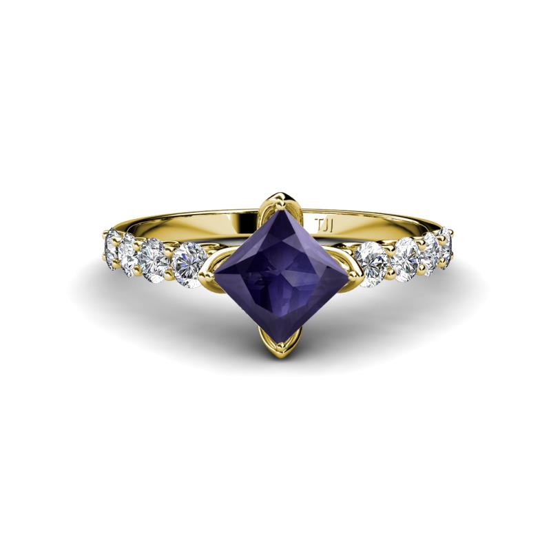 Alicia Square Cut Iolite and Diamond Engagement Ring 