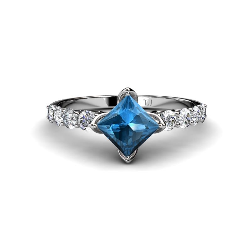 Alicia Blue Topaz Princess Cut Side Diamond (SI2-I1, G-H) Engagement Ring  1.63 cttw in 925 Sterling Silver. | TriJewels