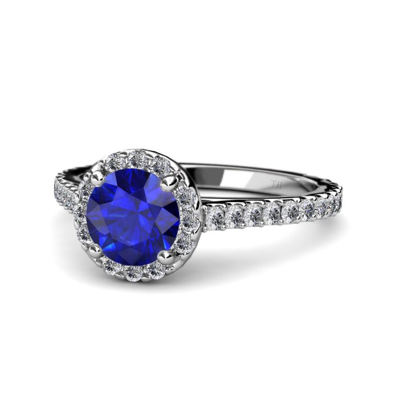Miah Blue Sapphire and Diamond Halo Engagement Ring 