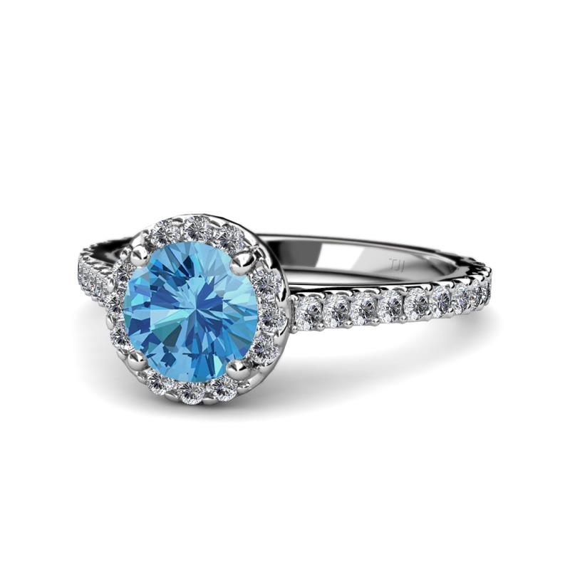 Miah Blue Topaz and Diamond Halo Engagement Ring 