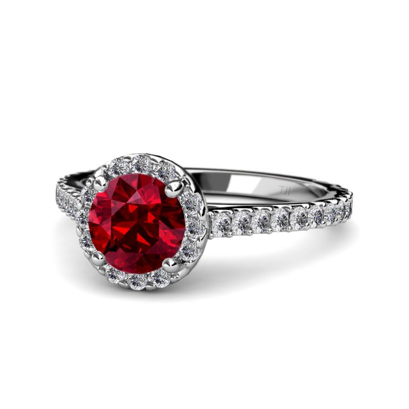 Miah Ruby and Diamond Halo Engagement Ring 