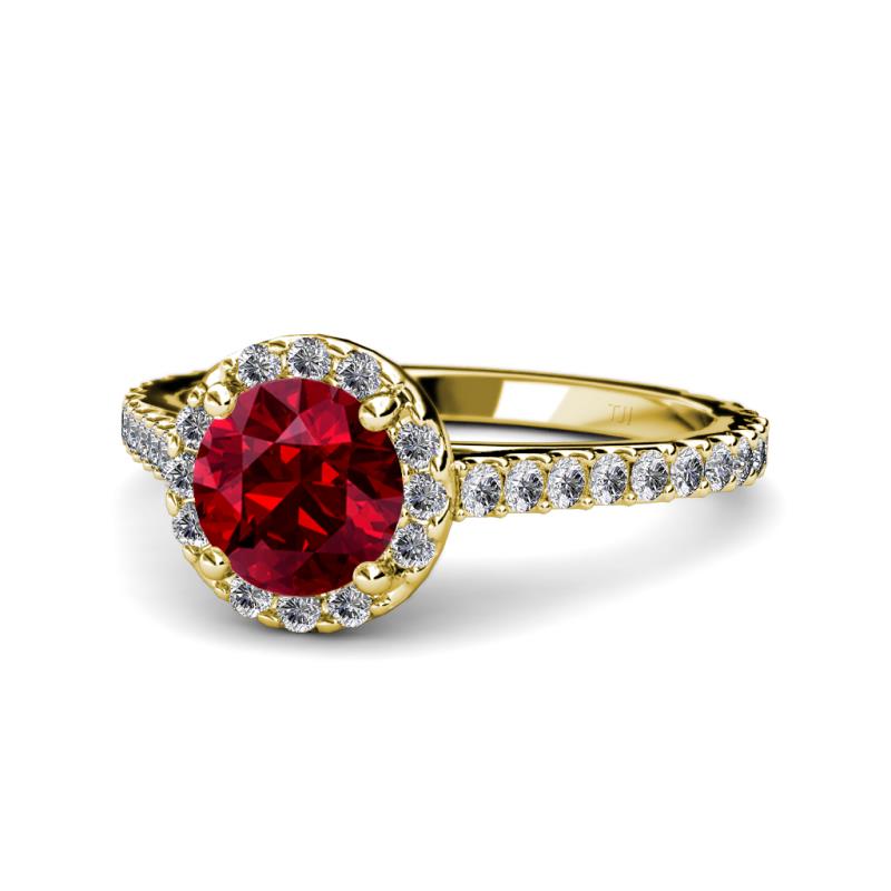 Miah Ruby and Diamond Halo Engagement Ring 