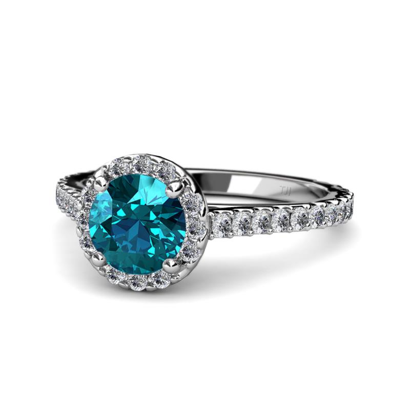 Miah London Blue Topaz and Diamond Halo Engagement Ring 