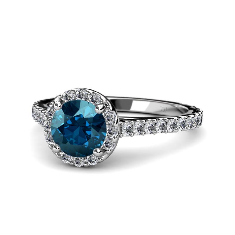 Miah Blue and White Diamond Halo Engagement Ring 