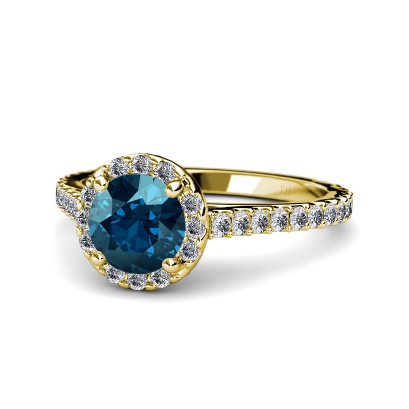 Miah Blue and White Diamond Halo Engagement Ring 