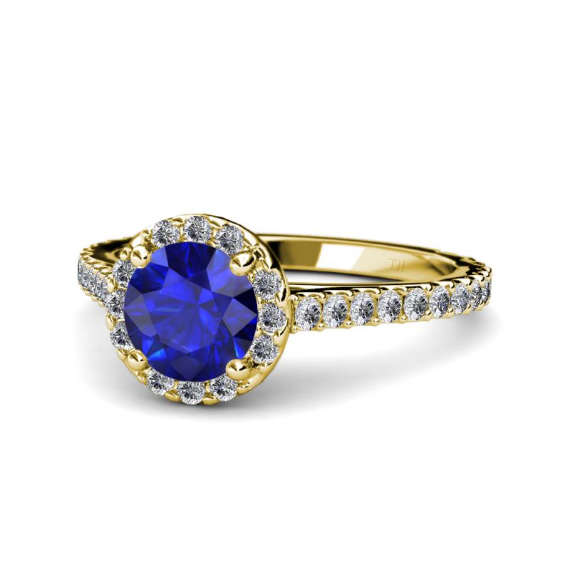 Miah Blue Sapphire and Diamond Halo Engagement Ring 