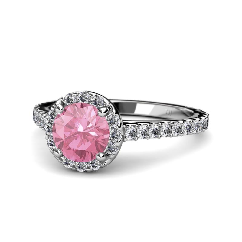 Miah Pink Tourmaline and Diamond Halo Engagement Ring 