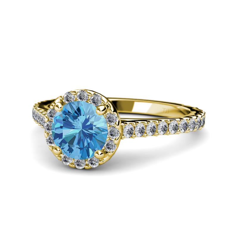 Miah Blue Topaz and Diamond Halo Engagement Ring 
