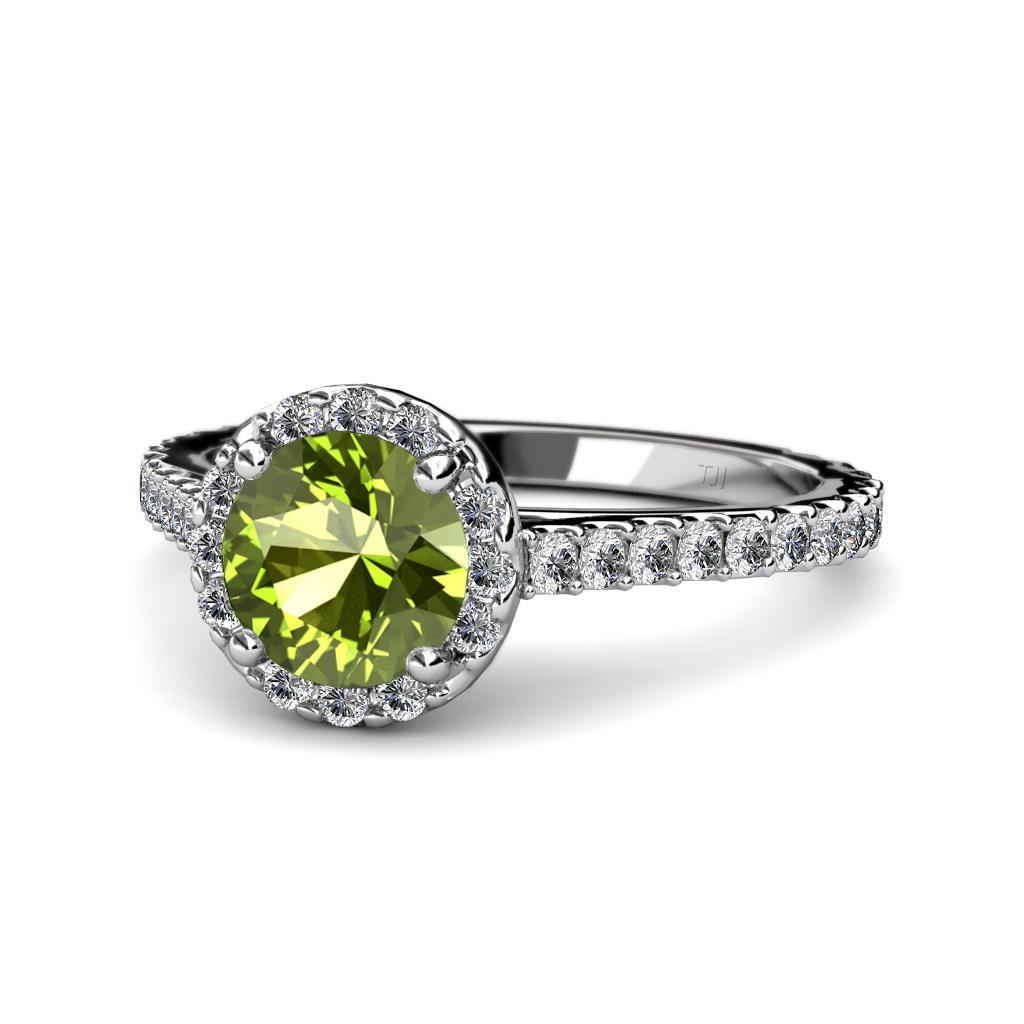 Miah Peridot and Diamond Halo Engagement Ring 