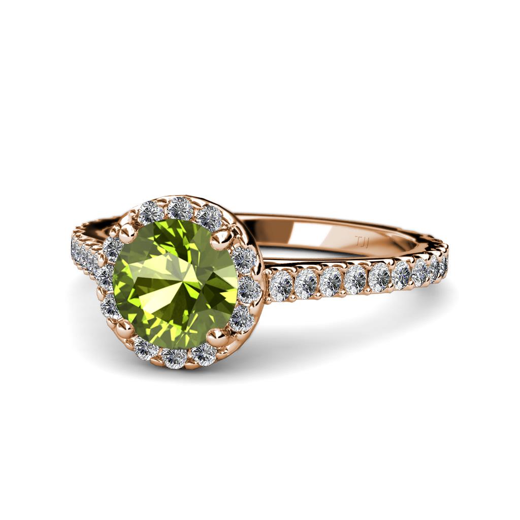 Miah Peridot and Diamond Halo Engagement Ring 