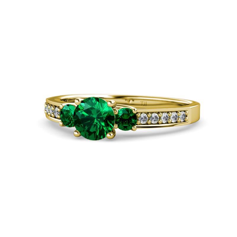 Dzeni Emerald Three Stone with Side Diamond Ring 