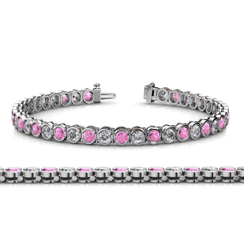Tiara 3.10 mm Pink Sapphire and Diamond Eternity Tennis Bracelet 