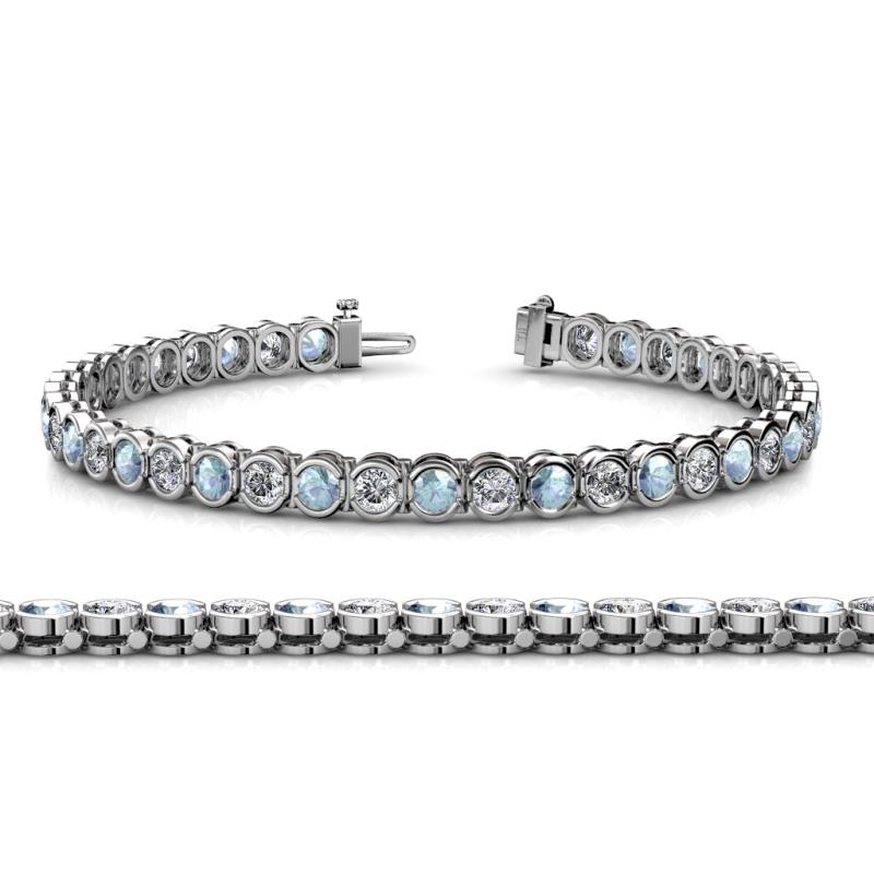 Tiara 3.10 mm Aquamarine and Diamond Eternity Tennis Bracelet 