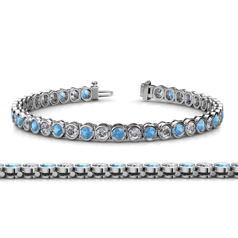 Tiara 3.10 mm Blue Topaz and Diamond Eternity Tennis Bracelet 