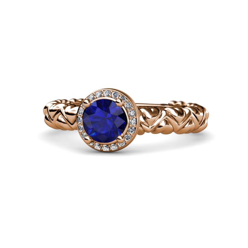 Cora Signature Blue Sapphire and Diamond Halo Engagement Ring 