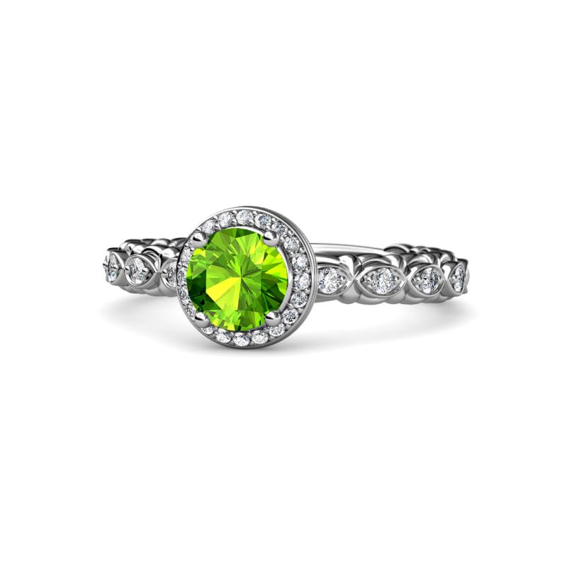 Riona Signature Peridot and Diamond Halo Engagement Ring 